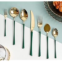 Green Silverware Set 84 piece Color Handle Flatware Set for 12,Luxury 18/10 Stainless Cutlery Set,Dinnerware Cutlery Utensils Set for Daily Use and Party GiftMirror Polished