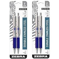(2) Zebra F-402 Ballpoint Stainless Steel Retractable Pen, Fine Point, 0.7mm, Blue Ink, 2-Count (29222)