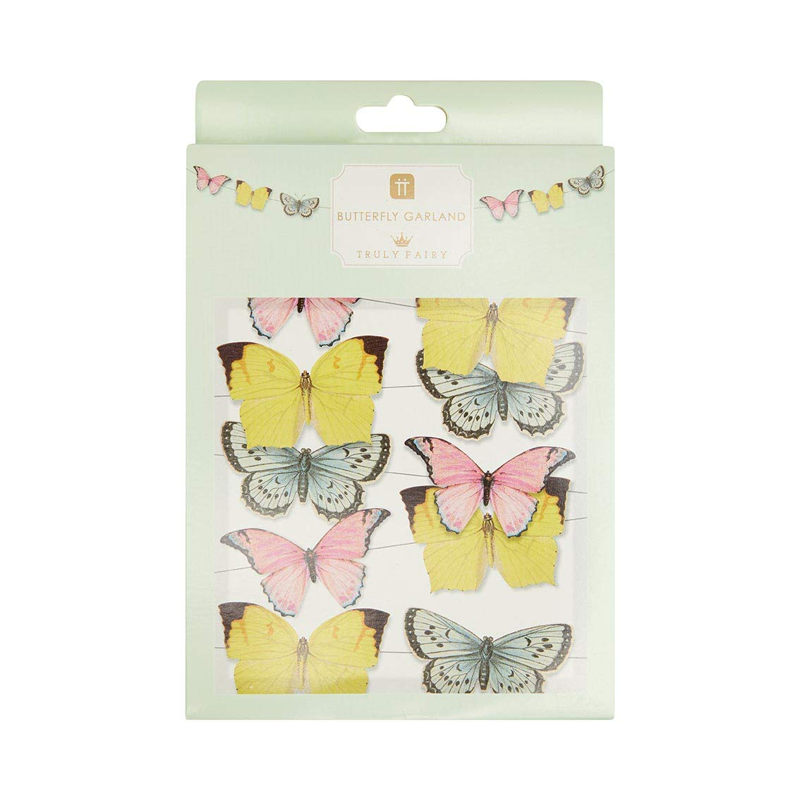 Talking Tables 3D Butterfly Garland Bunting | Pastel Birthday Decorations | Supplies for Kid's Fairy Party, Woodland Fairies Theme, Girls Bedroom Decor 5m (16ft)