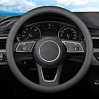 Car Steering Wheel Cover for Mazda CX5/CX-5 CX50/CX-50 CX3/CX-3 CX30/CX-30 CX9/CX-9 Mazda 3 Mazda 5 Mazda 6 MX-5 Miata CX-7 RX-8 GS GT Sport Touring Accessories, 2024 Black Leather 14 1/2