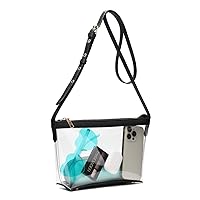 Oweisong Zipper Clear Crossbody Bag with Vegan Leather Trim Stadium Approved Sports Concert Shoulder Purse for Women