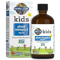 Garden of Life Plant Omega-3 Ala, Dha & Epa Supplement for Children -Liquid, Strawberry - Vegan Brain & Eye Support for Kids, Sugar Free & Non-GMO - 2 Fl Oz