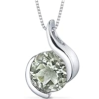 PEORA Green Amethyst Open Bezel Wave Pendant Necklace for Women 925 Sterling Silver, Natural Gemstone, 1.75 Carats Round Shape 8mm, with 18 inch Chain