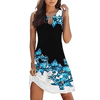 Petite Dresses for Women 2024 Casual,Women Loose Summer Dress Sleeveless Floral Print V Neck Hollow Out Sundres