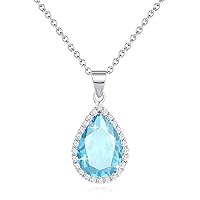 Diamond Teardrop Pendant Necklaces for Women Crystals Birthstone Costume Jewelry Gifts for Women，Gold Plated 17.92 + 1.97 inch Chain