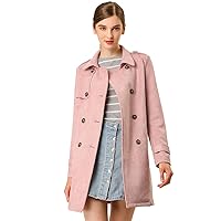 Allegra K Women's Notched Lapel Double Breasted Faux Suede Trench Coat Jacket with Belt