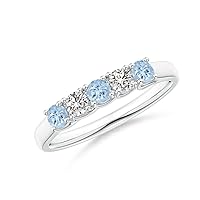 925 Sterling Silver 0.60 Ctw Aquamarine Gemstone 5-Stone Women Love Eternity Ring