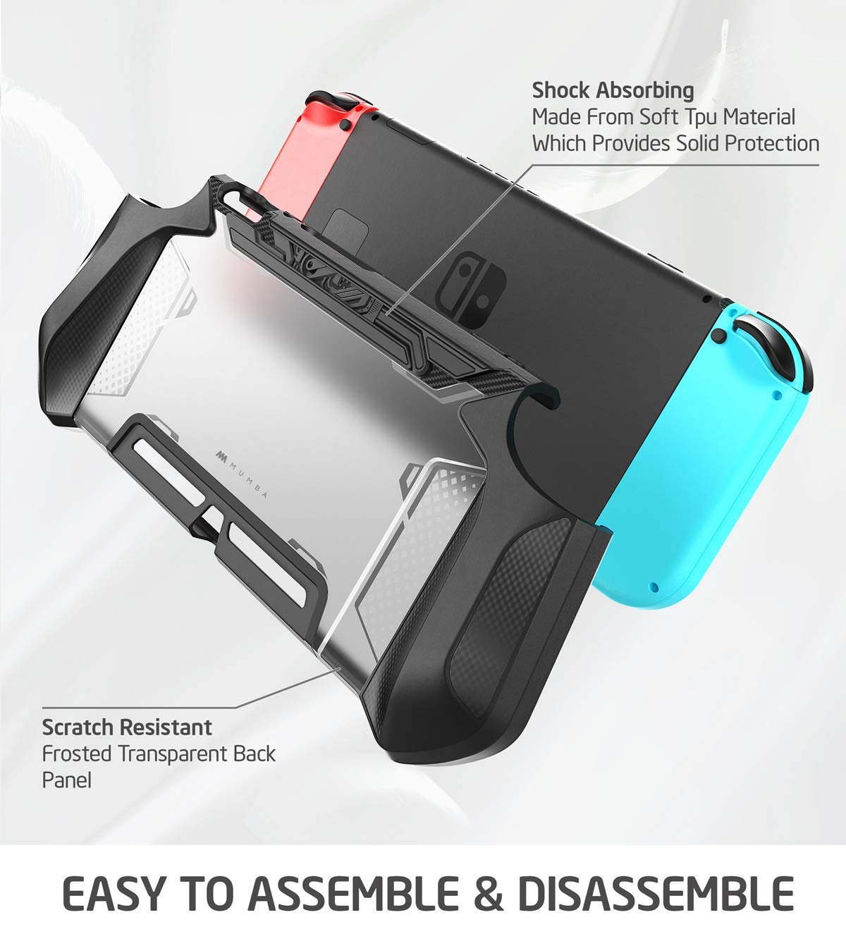Mumba Dockable Case Compatible for Nintendo Switch, [Blade Series] TPU Grip Protective Cover Case with Ergonomic Design and Comfort Grip（Black）