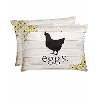 Satin Pillowcase Farmhouse Animal Chicken Eggs Silk Satin Decorative Cushion Covers Floral Sunflower Soft Breathable Smooth Cool Sleep Pillow Covers for Hair Skin with Hidden Zipper 20x26in Set of 2