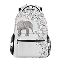 ALAZA Elephant With Flowers Floral White Stylish Large Backpack Personalized Laptop iPad Tablet Travel School Bag with Multiple Pockets