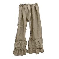 Womens Casual Ruffled Loose Pocket Pants Plus Size Cotton Linen Folds Pants Wide Leg Solid Color Hem Elastic Waisted Trousers (Khaki,XXX-Large)