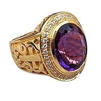 Natural Amethyst Diamond Gold Cross Bishop Ring