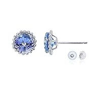 10K White Gold 5mm Round with Bead Frame Stud Earring with Silicone Back