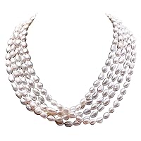 JYX Pearl Multi Strand Necklace Five Strand 7.5-11mm Oval White Freshwater Cultured Pearl Necklace Strand 20
