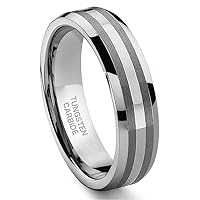 6MM Tungsten Carbide 14K White Gold Inlay Wedding Band Ring Size 5-13