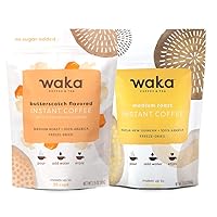 Waka Quality Instant Coffee — Unsweetened Butterscotch Flavored and Papua New Guinean Medium Roast Instant Coffee Bundle — 100% Arabica Freeze Dried Beans — No Sugar Added & Unsweetened