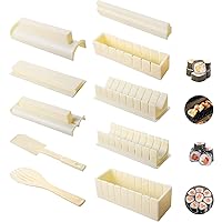 Sushi Making Kit,10 Pieces Plastic Rice Roll Sushi Maker Tool Complete with 8 Sushi Mold Shapes Fork Spatula DIY Home Sushi Tool…