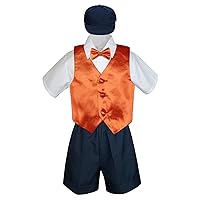 Leadertux 5pc Baby Toddler Boy Orange Vest Bow Tie Set Navy Shorts Suit Hat S-4T