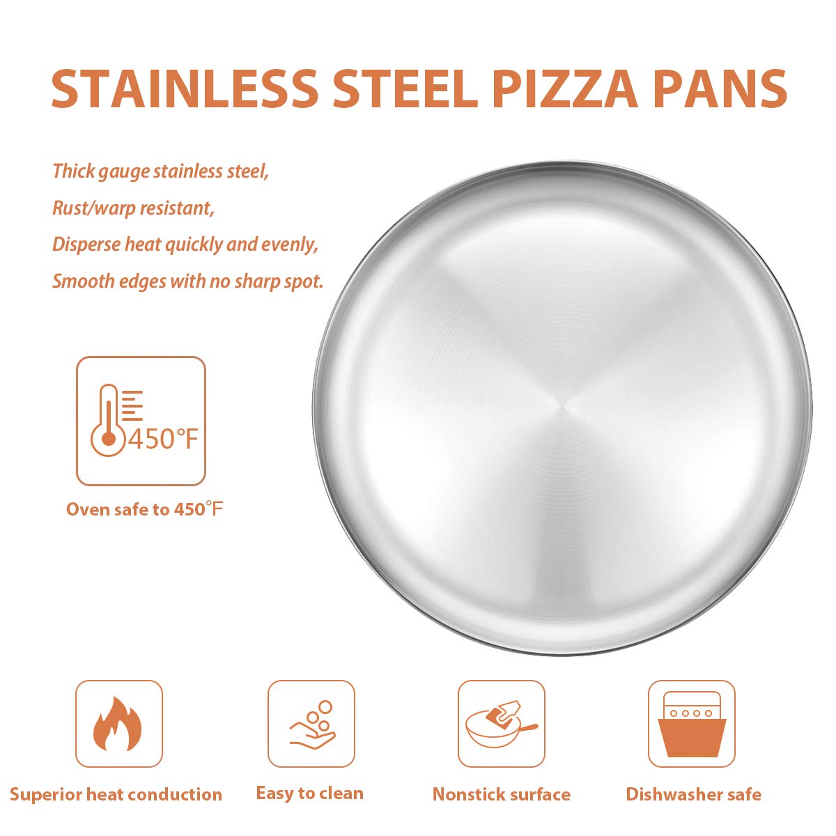 Deedro Stainless Steel Pizza Pan 13½ inch Round Pizza Tray Pizza Baking Sheet, Healthy Pizza Baking Pan Pizza Serving Tray Crisper Pan, Dishwasher Safe, 3 Pack