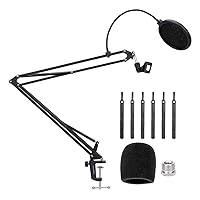 Amazon Basics Heavy-Duty Microphone Desk Arm Stand All-in-One Kit, with Adjustable Boom, Pop Filter, and Windscreen, for Blue Yeti, Snowball, Shure, Audio-Technica, and other Mics - 19 inch