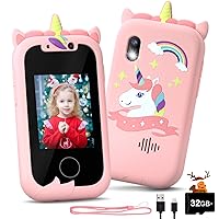Kids Phone, Toddler Toy Phone for Girls Boys Aged 3 4 5 6 7 8 9 10 11 12 Year Old, Kids Fake Phone with Camera, Music Player, Painting, Best Birthday Gifts Toys for Kids with 32GB Card - Pink