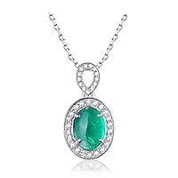 Gualiy Emerald Jewelry Necklace, Necklaces Rose Gold for Women Oval Emerald 1.07ct Necklace