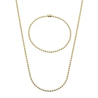 2.3mm 14k Yellow Gold Plated Military Ball Chain Necklace + Bracelet Set