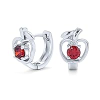 Red CZ Apple Of My Eye Kpop Huggie Hoop Earrings For Women Cubic Zirconia .925 Sterling Silver