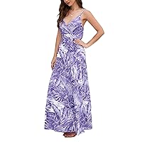 Women Deep V Neck Floral Maxi Dress Boho Spaghetti Strap Summer Backless Beach Party Long Dresses