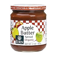 Organic Apple Butter Spread, No Sugar Added, Great Lakes Apples, Slow Kettle Simmered, 17 oz Glass Jar