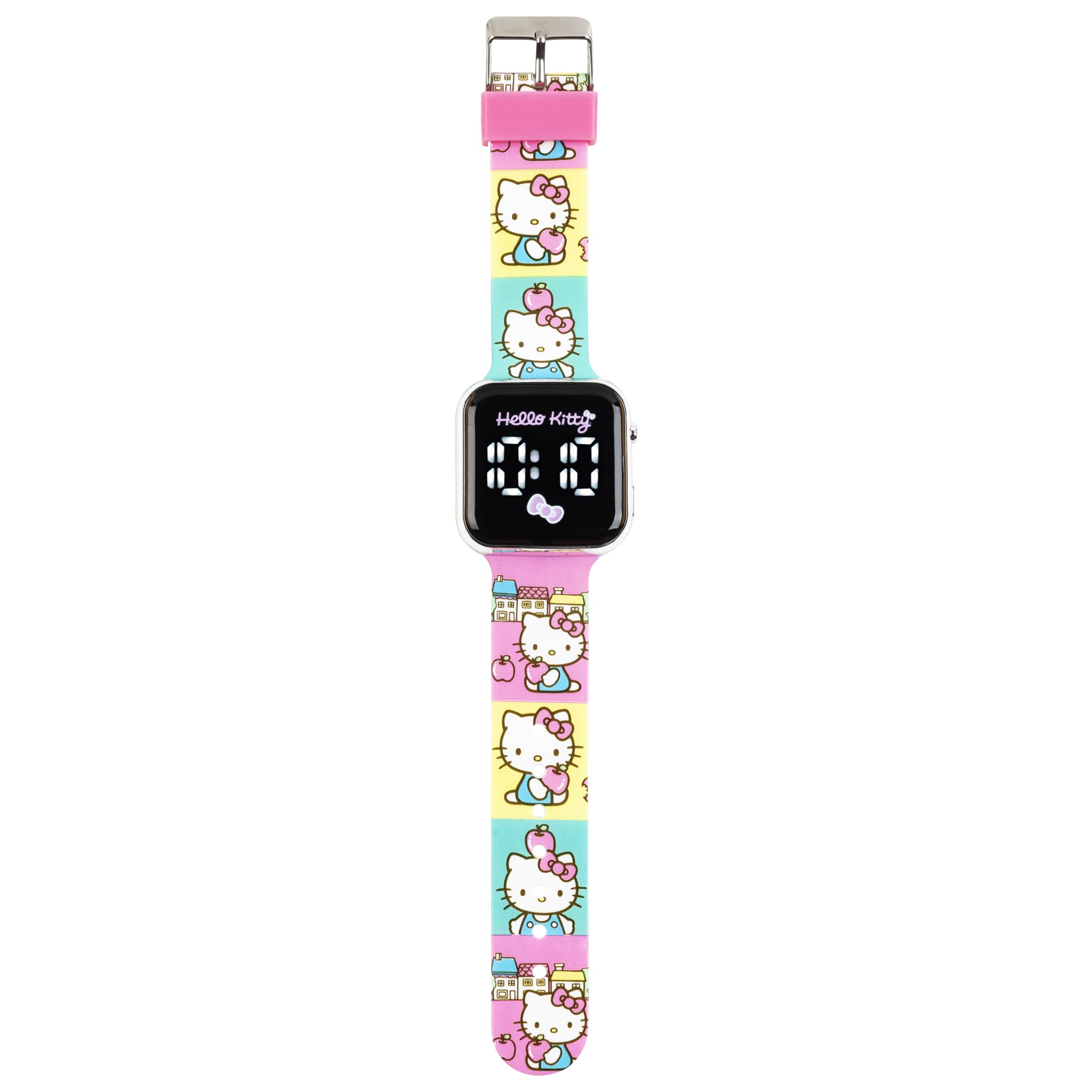 Accutime Hello Kitty Digital LED Quartz Kids Pink and White Watch for Girls with White Hello Kitty and Friends Band Strap (Model: HK4147AZ)