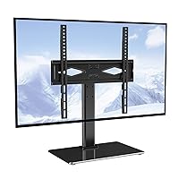 VEVOR TV Stand Mount, Swivel Universal TV Stand for 32 to 55 inch TVs, Height Adjustable Portable Floor TV Stand with Tempered Glass Base for Bedroom, Living Room