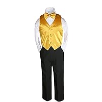 4 Pcs Formal Boys Yellow Satin Vest Bow Tie Sets Suits from Baby to Teen