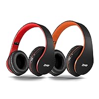ZIHNIC 2 Items,1 Black Red Over-Ear Wireless Headset Bundle with 1 Black Orange Foldable Wireless Headset