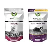VetriScience Vetri Lysine Plus, Immune and Respiratory Support for Cats, 120 Chews & Hairball Digestive Support for Cats, 60 Chews