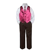 Leadertux 4pc Formal Baby Toddler Boy Burgundy Vest Necktie Brown Pants Suit S-7