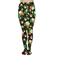 CowCow Womens Green Shamrock St Patricks Day Clover Leaves Leprechauns Tights, XS-3XL