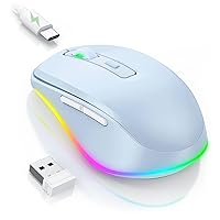 PEIOUS Wireless Mouse Jiggler - LED Wireless Mice with Build-in Mouse Mover, Rechargeable Moving Mouse for Laptop with Undetectable Random Movement Keeps Computers Awake - Light Blue