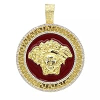 2.93Ctw Round Cut White Simulated Diamond Antique Face Men's Hiphop Pendant Necklace 14K Yellow Gold Plated