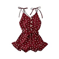 Toddler Baby Girl Clothes Self Tie Sleeveless Romper Heart Shape Print Short Jumpsuit Summer Outfit