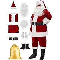 SOMOYA Men's Santa Costume Christmas Santa Claus Costume with Beards,Santa Suit Professional Deluxe Santa Outfit Set Plus Size 9 Pcs(3XL to 4XL, Wine Red)