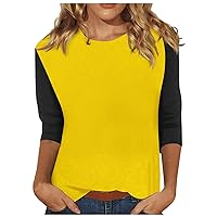 3/4 Sleeve Tops for Women, Women's Fashion Casual Loose Regular 3/4 Sleeve Colored Round Neck Top