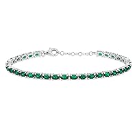 Bling Jewelry Traditional Simple Strand Created Opal Genuine Gemstone Tennis Bracelet For Women 14K Plated .925 Sterling Silver 7-7.5 Inch