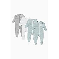 MORI Baby Unisex Clever Pajamas Sleepsuit 4-pack with Two Way Zip - Comfort Footed Nightwear for Boys and Girls - Newborn