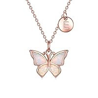 WINNICACA Butterfly First Necklace Sterling Silver Created Opal A-Z Letter Alphabet Jewellery Butterflies Choker Gifts for Women Teenager Birthday