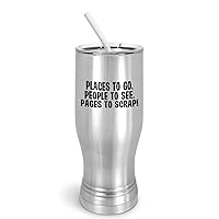 Places To Go Pages To Scrap - Scrapbook Crafters Pilsner Tumbler with Spill-Resistant Slider Lid and Silicone Straw (20 oz Pilsner, Silver)
