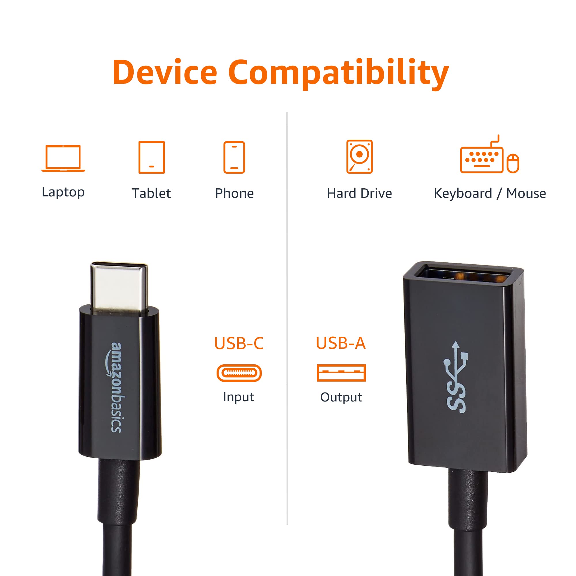 Amazon Basics USB Type-C to USB 3.1 Gen1 Female Adapter - Black