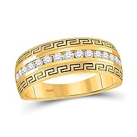 The Diamond Deal 14kt Yellow Gold Mens Round Diamond Wedding Greek Key Band Ring 1/2 Cttw