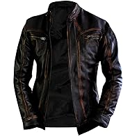 Black Leather Jacket Men - Black Real Lambskin Mens Motorcycle Jacket