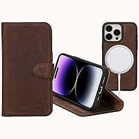 VENOULT Vintage Brown Wallet Case for 15 Pro MAX, Genuine Leather, Compatible with iPhone, for Man or Women, Magnetic Detachable Luxury Flio, RFID Protected, Support Wireless Charge